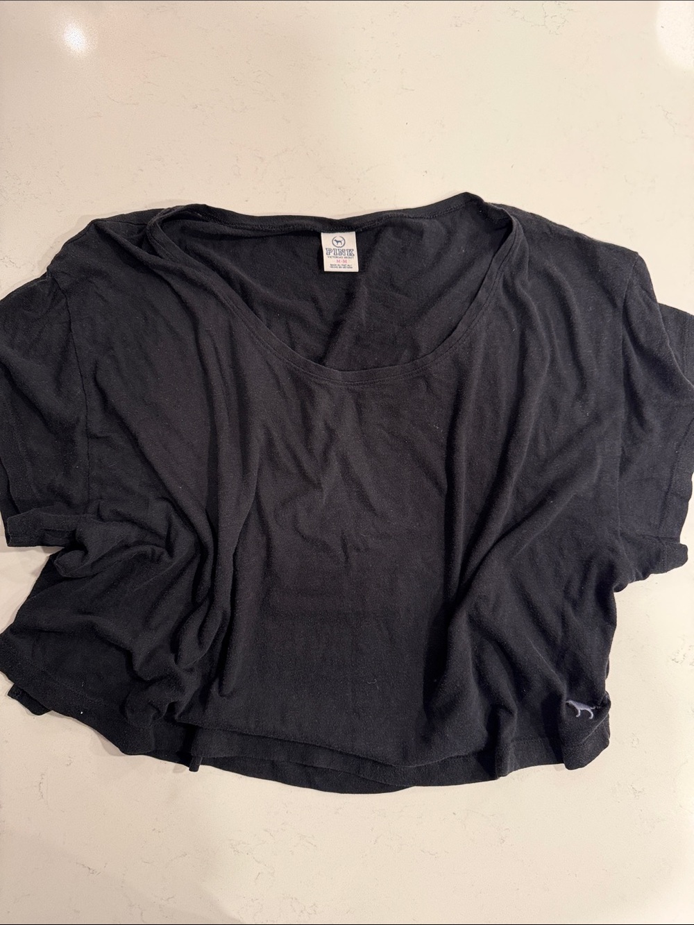 Victoria's Secret Black Cropped Scoop Neck Tee - PINK